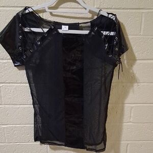 Elegant Black Lace-Up Sheer Blouse